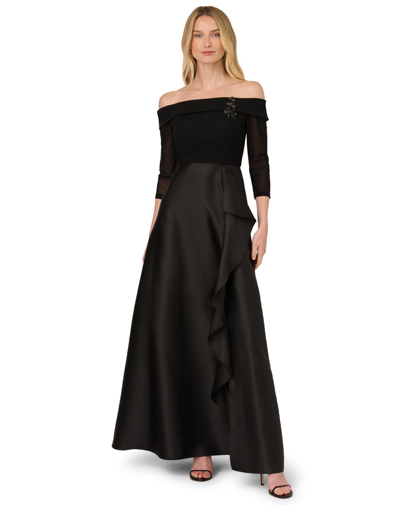 Женские платья Adrianna Papell Off-The-Shoulder Gown, цвет: Чёрный — фото 1