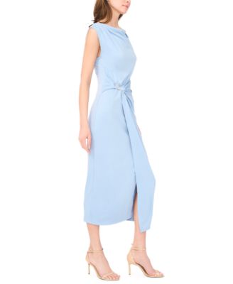 Women's Sleeveless Boat-Neck Pont&eacute;-Knot Wrap Midi Dress