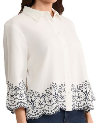 Petite Linen Collared Button-Front Top