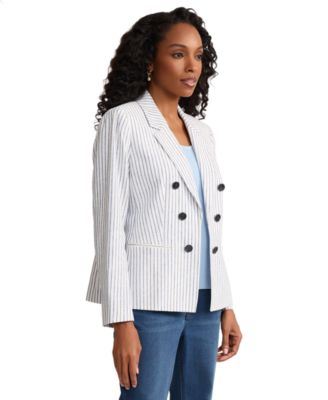 Petite Notch Collar Faux Double Breasted Jacket