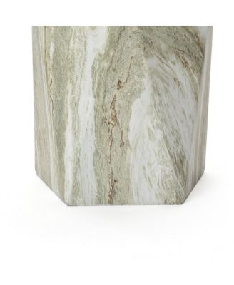 18" Marbled Pentagonal Side Table, Indoor/Outdoor Patio Accent Furniture