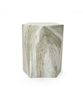 18" Marbled Pentagonal Side Table, Indoor/Outdoor Patio Accent Furniture