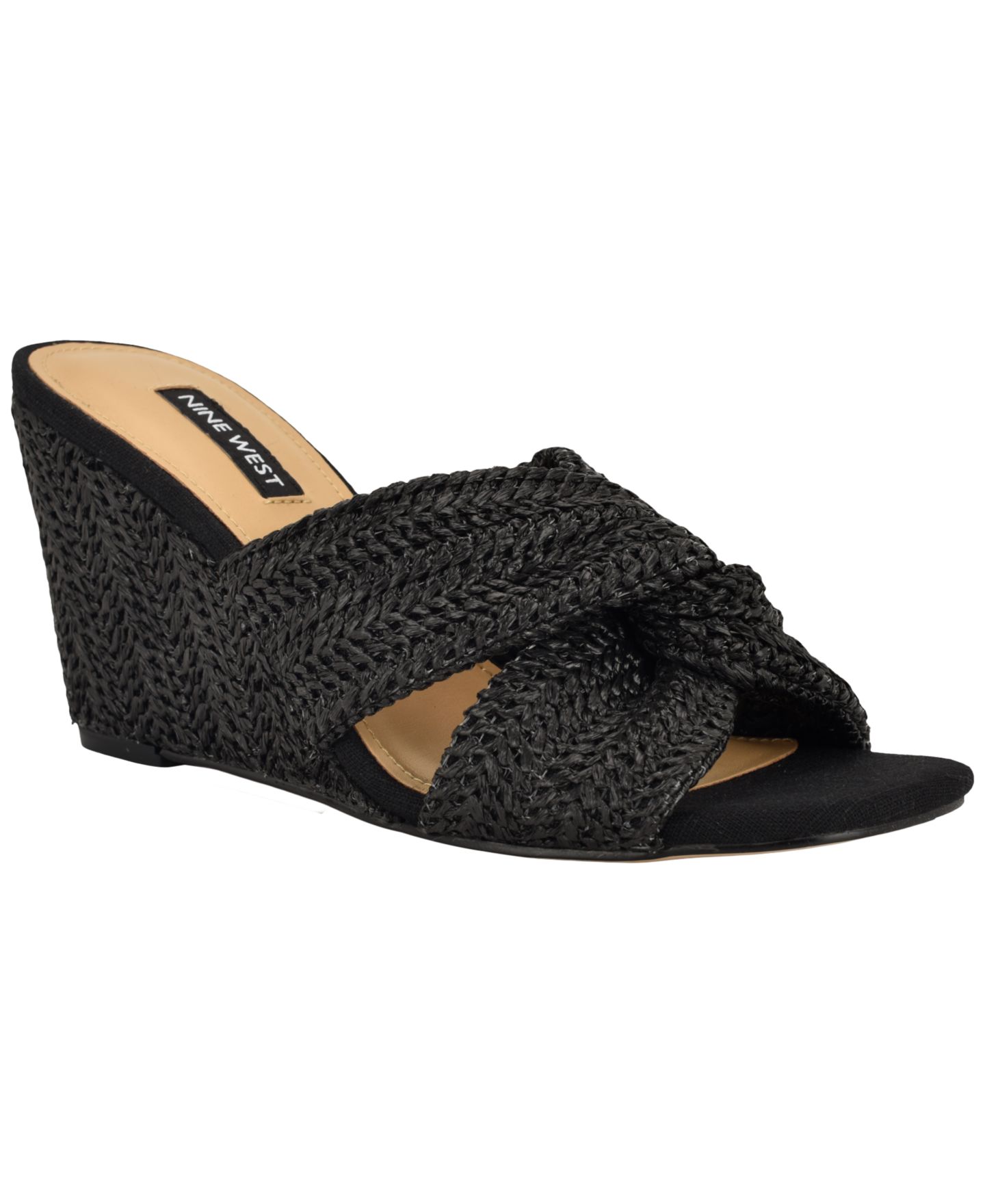 Женские сандалии Nine West Nejia Woven Slip-On Wedge, цвет: Чёрный — фото 1