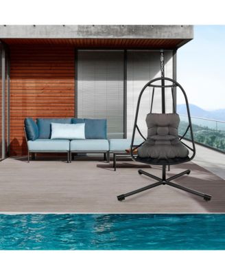 Swing Egg Chair with Stand Indoor Outdoor Wicker Rattan Patio Basket Hanging Chair