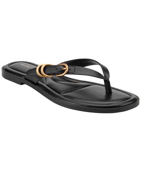 Женские сандалии Marc Fisher Retry Buckle Strap Flat Slip-On, цвет: Чёрный