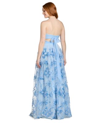 Juniors' Strapless Butterfly Soutache Ball-Gown