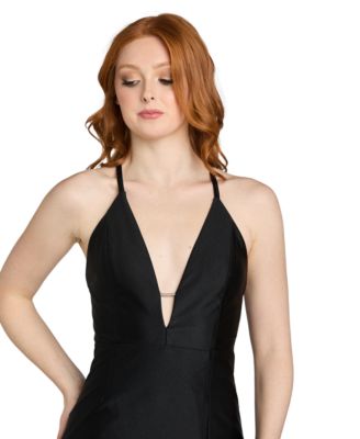 Juniors' Side-Slit X-Back Gown