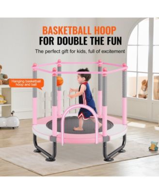 Kids Trampoline, 60" (5 ft), Enclosure Net & Basketball Hoop, Indoor/Outdoor