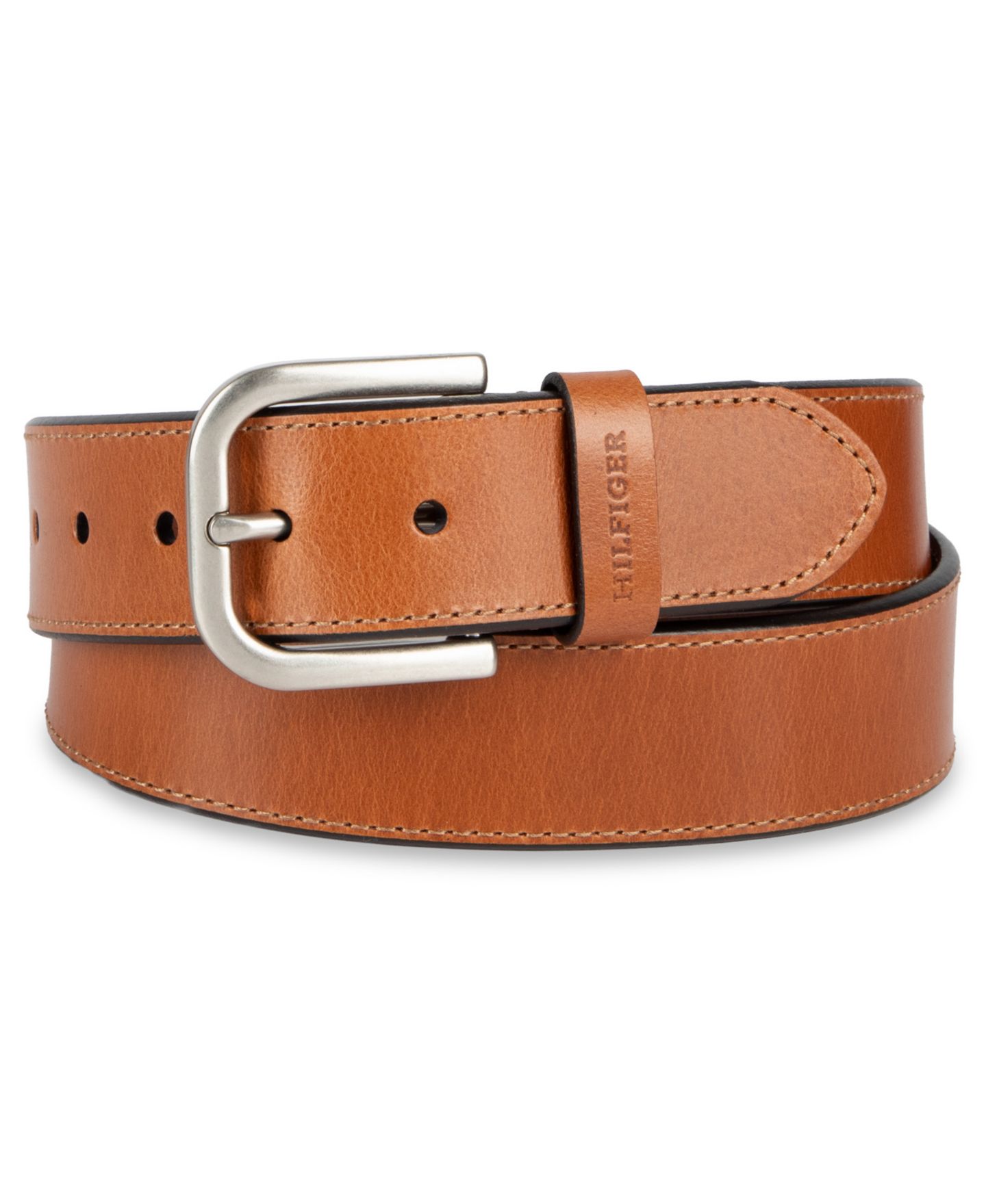 Мужские ремни Tommy Hilfiger Harness Buckle Silver-Tone finish Jeans Belt, цвет: Рыжевато-коричневый — фото 1