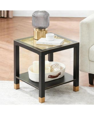 Square Side Table - Modern 2-Tier Tempered Glass End Table, Mesh Accent Bedside Table with Metal Frame for Bedroom, Living Room