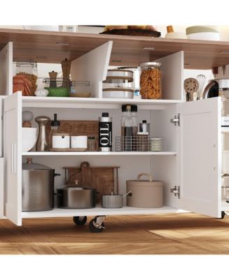 Kitchen Cart with 2-Drawer 2-Door, Internal Storage Racks, Rolling Island with Cabinet
