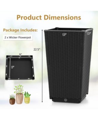 Set of 2 Outdoor Wicker Flower Pot with Drainage Hole