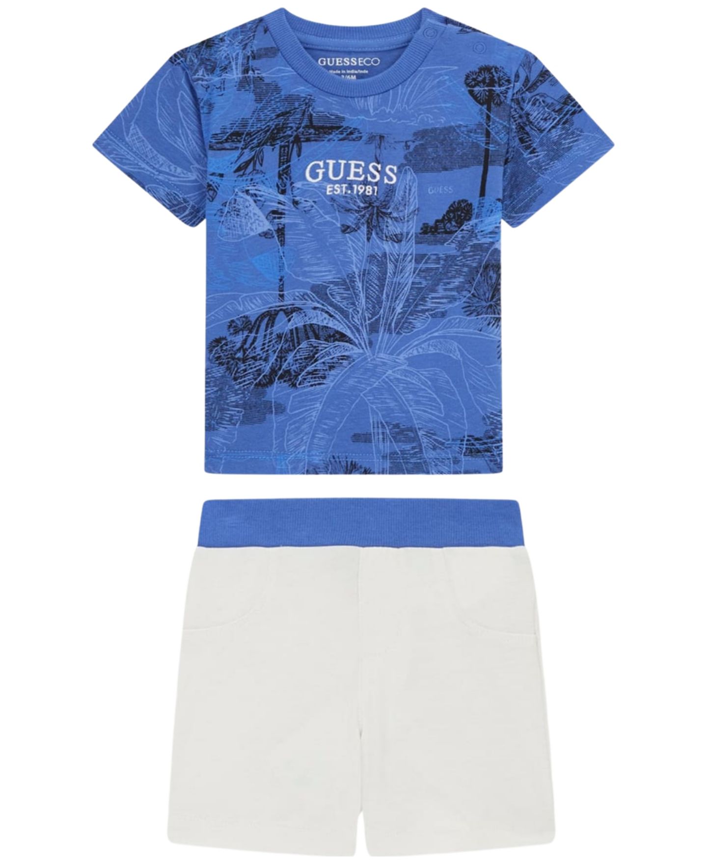 Комплект GUESS Short-Sleeve T-Shirt and Jersey Shorts, 2-Piece Set для мальчиков-малышей, цвет: Синий / Белый — фото 1