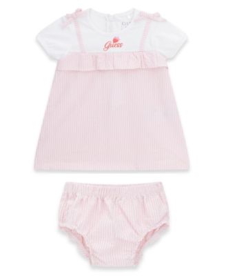 Baby Girls' Mixed Fabric Dress and Matching Bloomer
