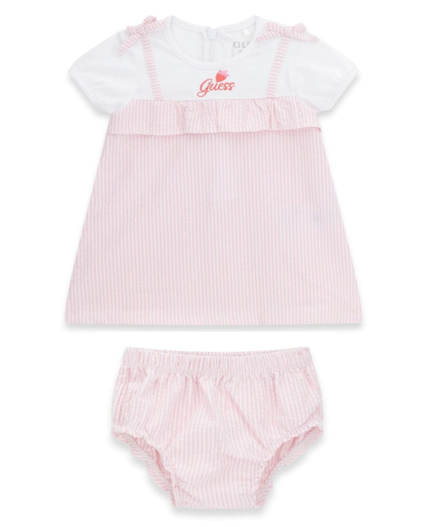 Платье GUESS Mixed Fabric Dress and Matching Bloomer для девочек-малышей, цвет: Белый / Розовый — фото 1