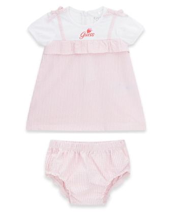 Baby Girls' Mixed Fabric Dress and Matching Bloomer