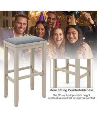 4 PCS Upholstered Wooden Bar Stools Bar Height Chairs Dining