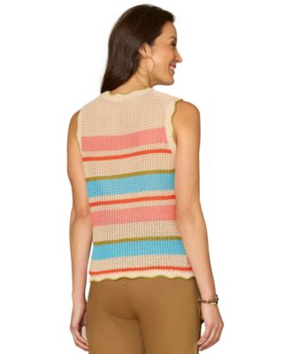 Petite Round Neck Multiple Color Striped Tank Top