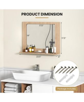 23.5x17.5 Inch Rectangle Bathroom Mirror with Wood Shelf
