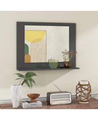 23.5x17.5 Inch Rectangle Bathroom Mirror with Wood Shelf