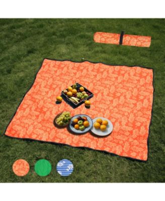 Outdoor Storage Collapsible Foldable Wagon Cart with All Terrain Wheels, Drink Holders, Brakes, Side Pocket and Picnic Mat