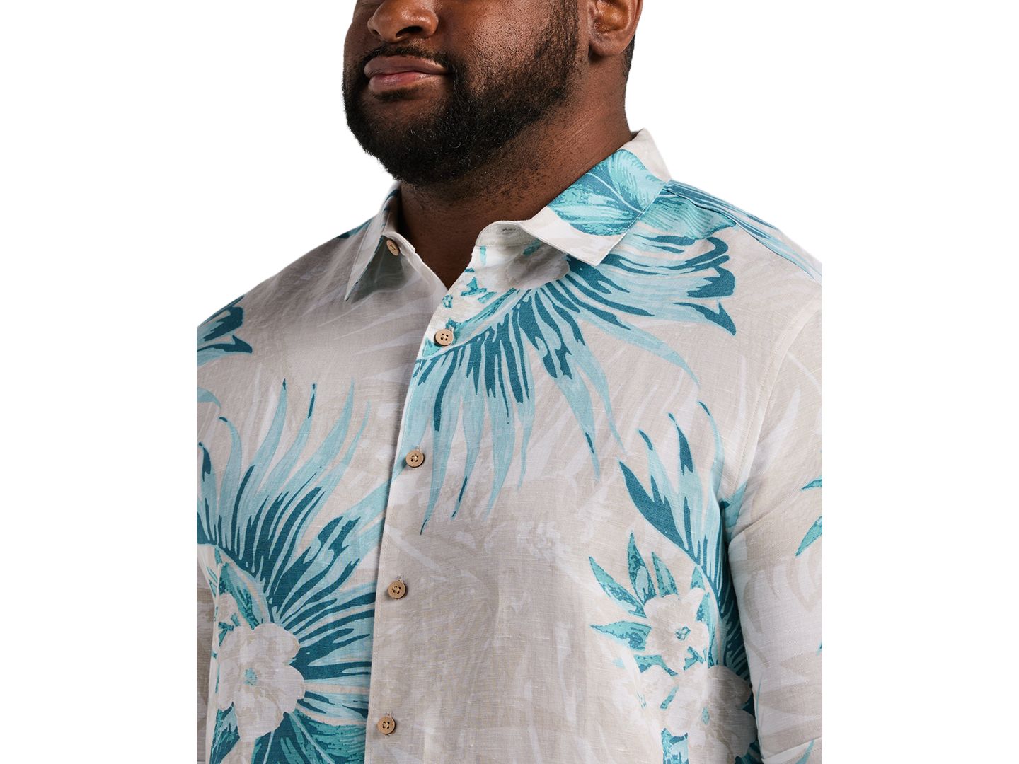 Мужская рубашка Cubavera Big & Tall Linen Blend Palm Print, цвет: Moonstruck — фото 3