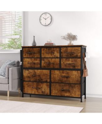 10-Drawer Fabric Dresser Chest: Spacious Organizer with Side Pockets & Hooks