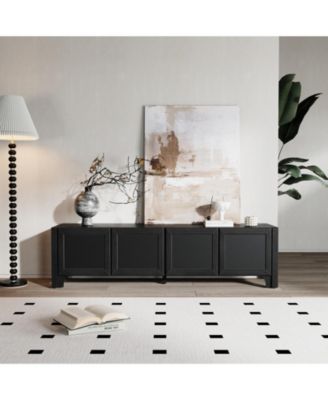 Modern TV Media Console with Leather-Wrapped Doors and Cabinet Storage