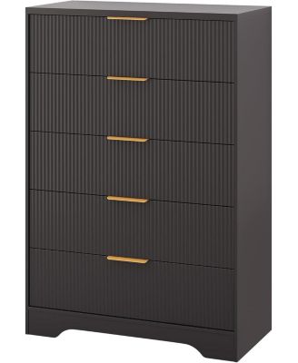 Dresser for Bedroom with 5 Drawers, Wave Fluted Modern Chest of Drawers, Tall Wood Storage Organizer for Nursery, Hallway, Living Room