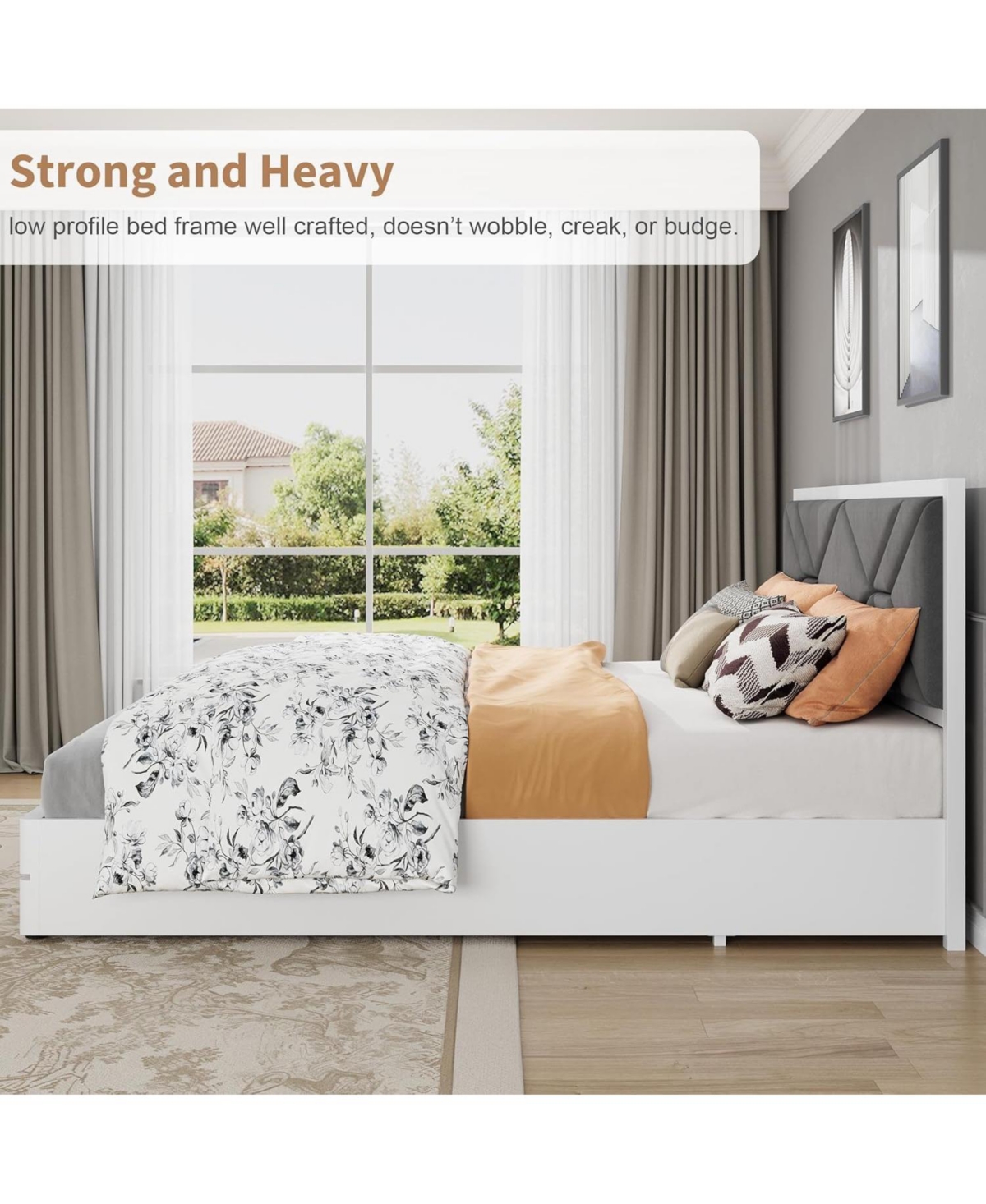 gaomon Upholstered Bed Frame, Tufted Design Soft Headboard, Wooden Slat Support, Mattress Foundation No Box Spring Needed