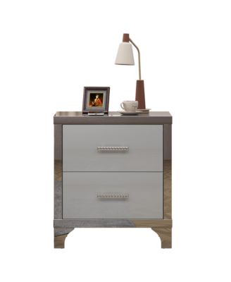 High Gloss Mirrored Nightstand, Modern Wood End Table with 2 Drawers and Metal Handle, Bedside End Table for Bedroom, Living Room