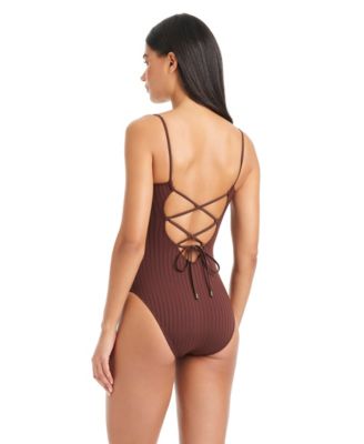 Women's Refresh Ribbed V-Neck One-Piece Swimsuit