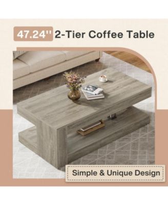 Coffee Table for Living Room, 47.24-Inch Farmhouse 2-Tier Accent Center Tea