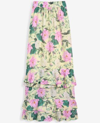 Women's Tiered Chiffon Pull-On Floral Maxi Skirt