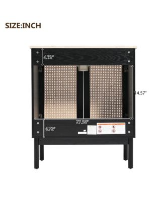 Modern Bathroom Vanity with Ceramic Sink, Bamboo & MDF, Soft Close Rattan Doors,  Freestanding Storage Cabinet for Small Spaces