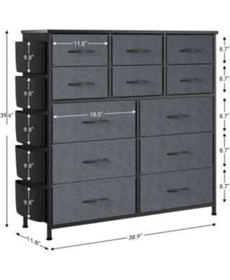12 Drawer Fabric Steel Frame Wood Top Dresser with Side Pockets and Hooks