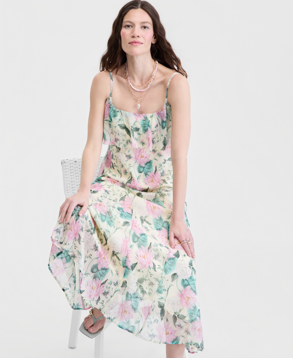 On 34th Women's Lena Lotus Printed Chiffon Ruffled Maxi Dress, Macy's Exclusive