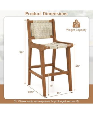 Patio Counter Height Bar Stool with Durable Teak Wood Frame