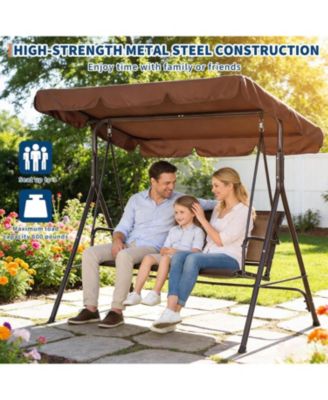 Porch Swing with Adjustable Canopy for Adults 3-Seat Outdoor Waterproof Textilene & Steel Frame Patio Swing Bench for Backyard Garden