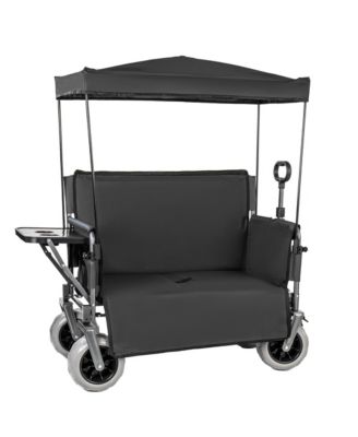 Collapsible Wagon - Heavy-Duty Seat Wagon with Canopy and Rear-Mounted Folding Tabletop, 500lbs Heavy-Duty for Camping, Garden (Black)