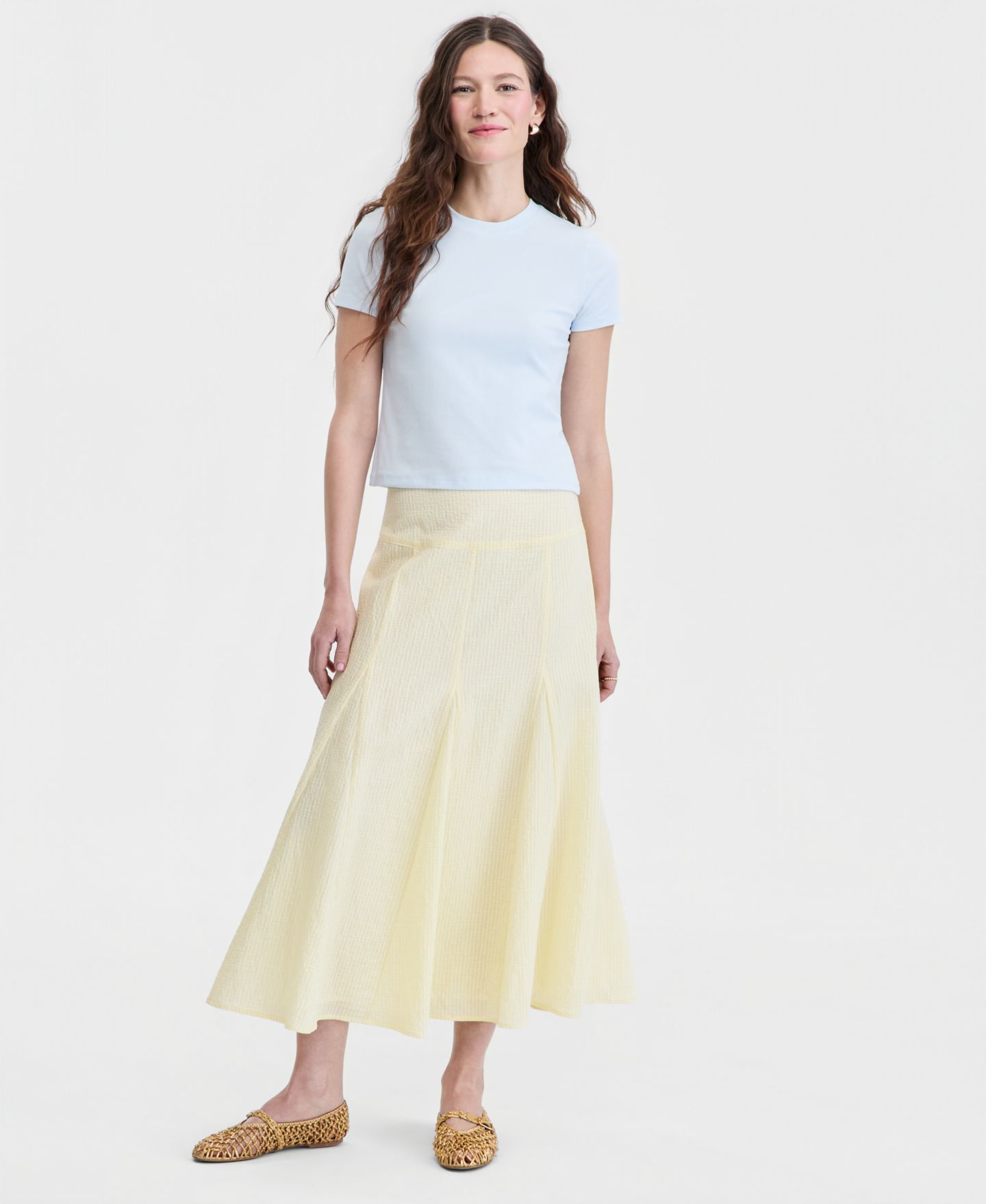 Женская юбка On 34th Drop-waist Seersucker Godet Midi, цвет: Light Daffodil — фото 1