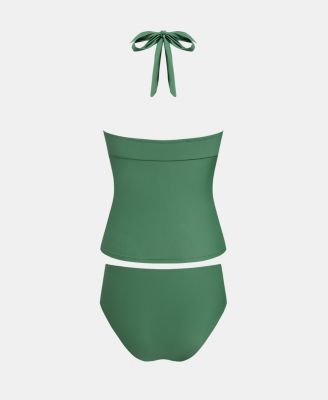 Women's V-Neck Halter Tie Tankini Set with Full Coverage