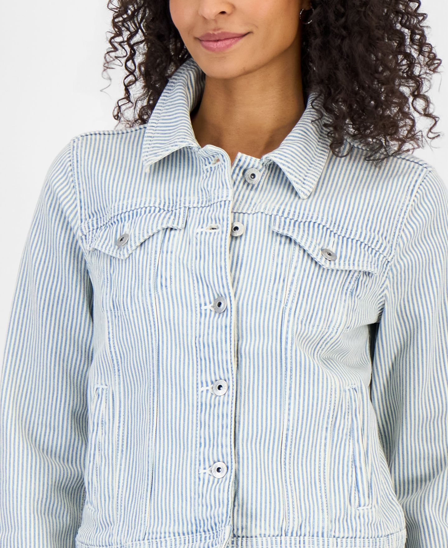 Женская куртка Style & Co Striped Denim Jacket, цвет: Светлый полосатый — фото 2