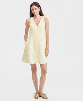 Women's Linen-Blend V-Neck Mini Dress