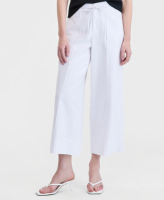Women's High-Rise Cropped Linen-Blend Wide-Leg Pants