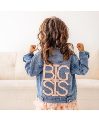 Little Girls Big Sis Pearl Patch Denim Jacket
