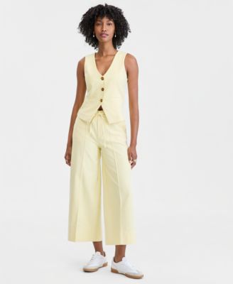 Women's High-Rise Cropped Linen-Blend Wide-Leg Pants