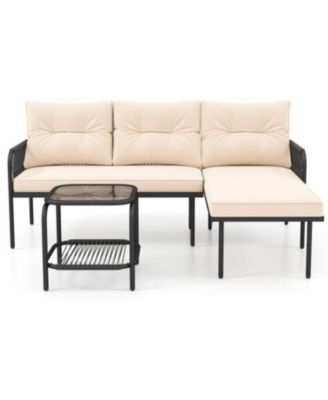 3-Piece Patio L-Shaped Rattan Sectional Sofa Set
