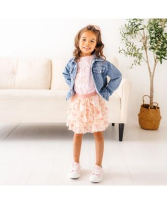 Little Girls Big Sis Embroidered Patch Short Sleeve T-Shirt