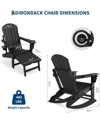 Adirondack Outdoor Rocking Chairs for Porch, Folding Adirondack Rocker Chair With Two Cup Holders